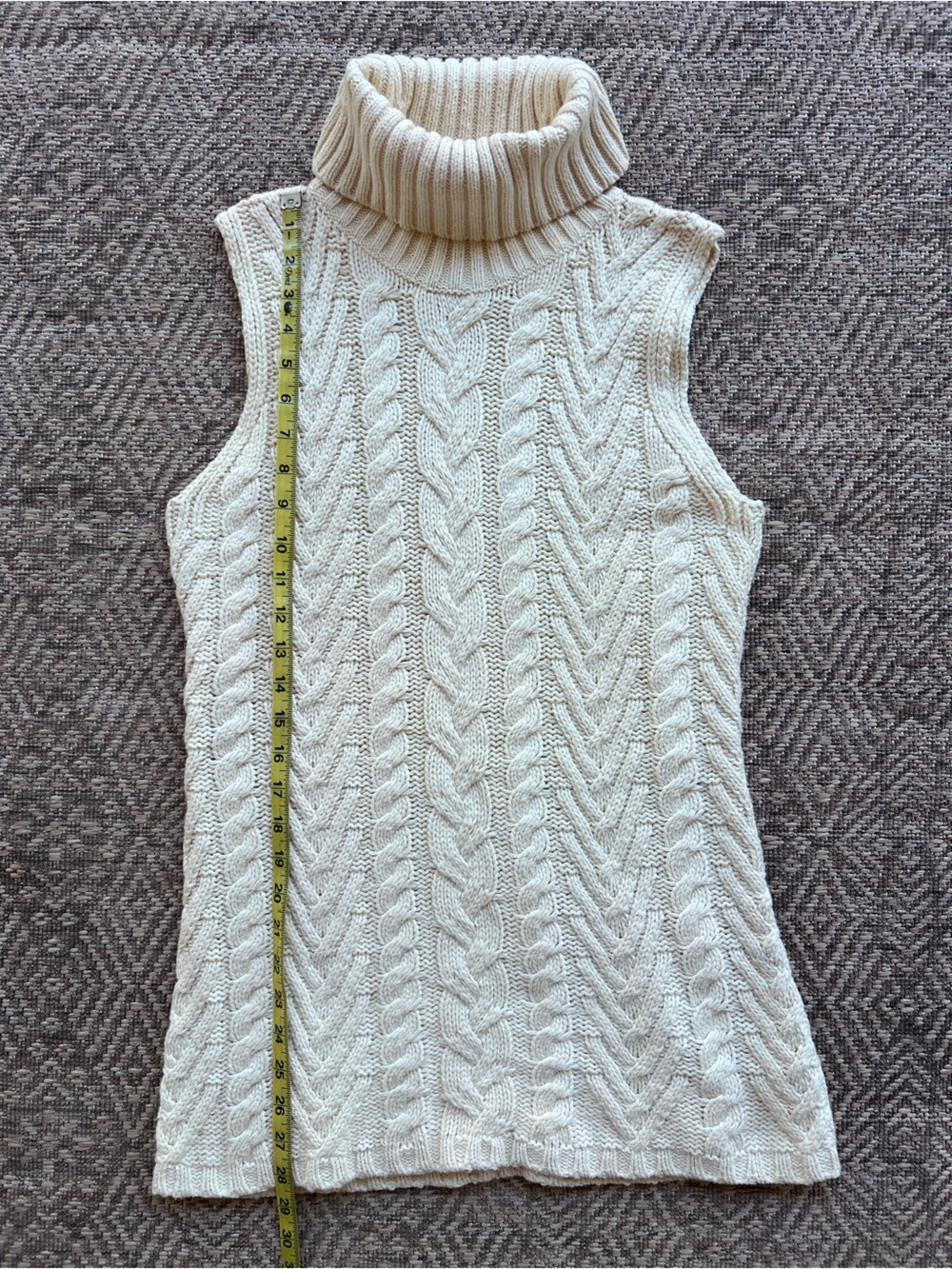 Vintage Ralph Lauren Polo Jeans M Cable Knit Turtleneck Sweater Tunic Vest Cream - Picture 4 of 7